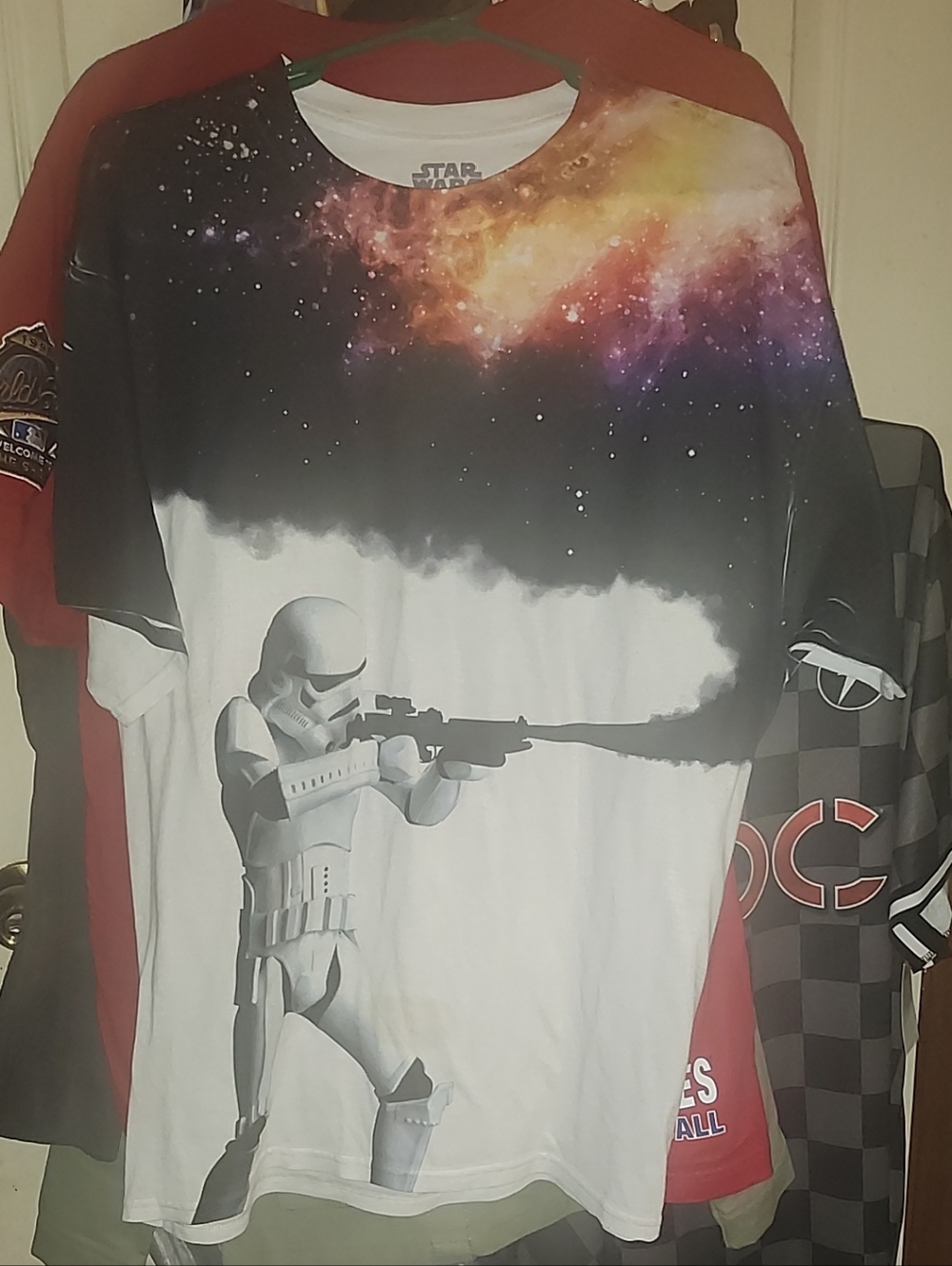 Star Wars White Tee with Multicolor Galaxy & Stormtrooper Graphic
